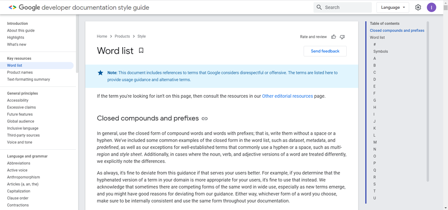 Google developer documentation style guide