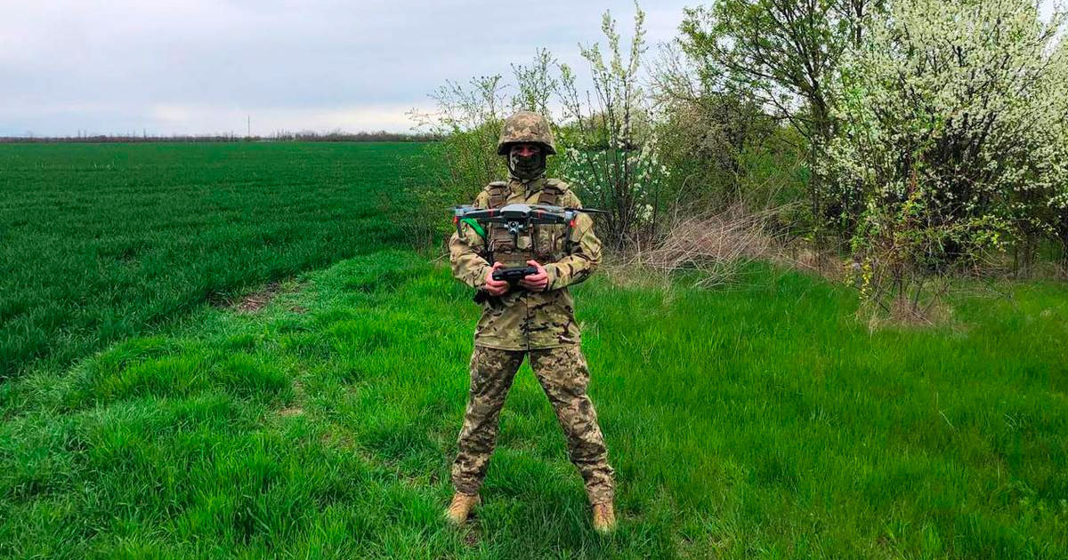 Drone in the hands of Ukrainian defender